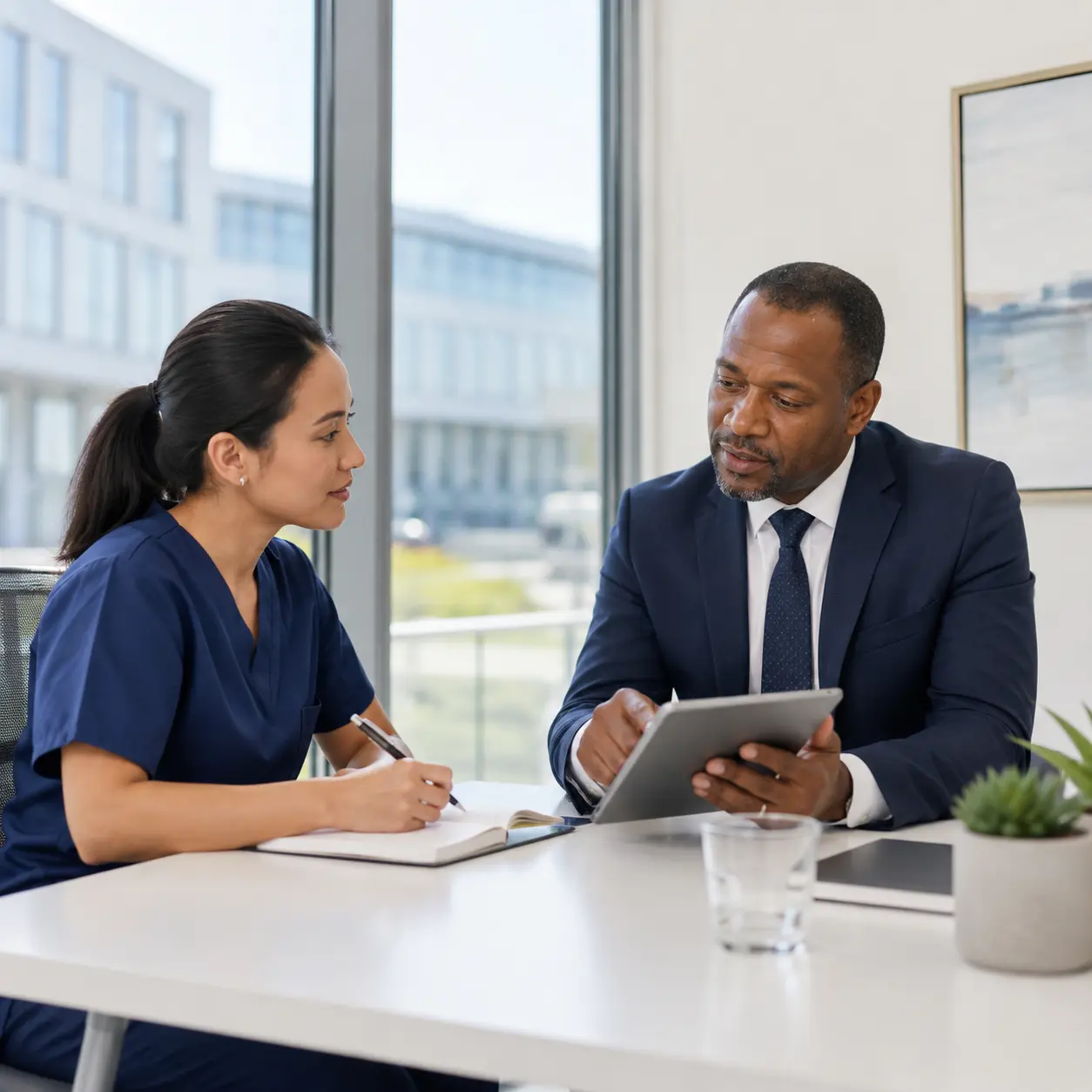 Healthcare professional asking questions during a confidential consultation
