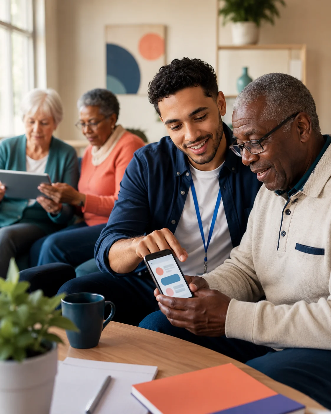 Older adult learning smartphone skills with a patient trainer